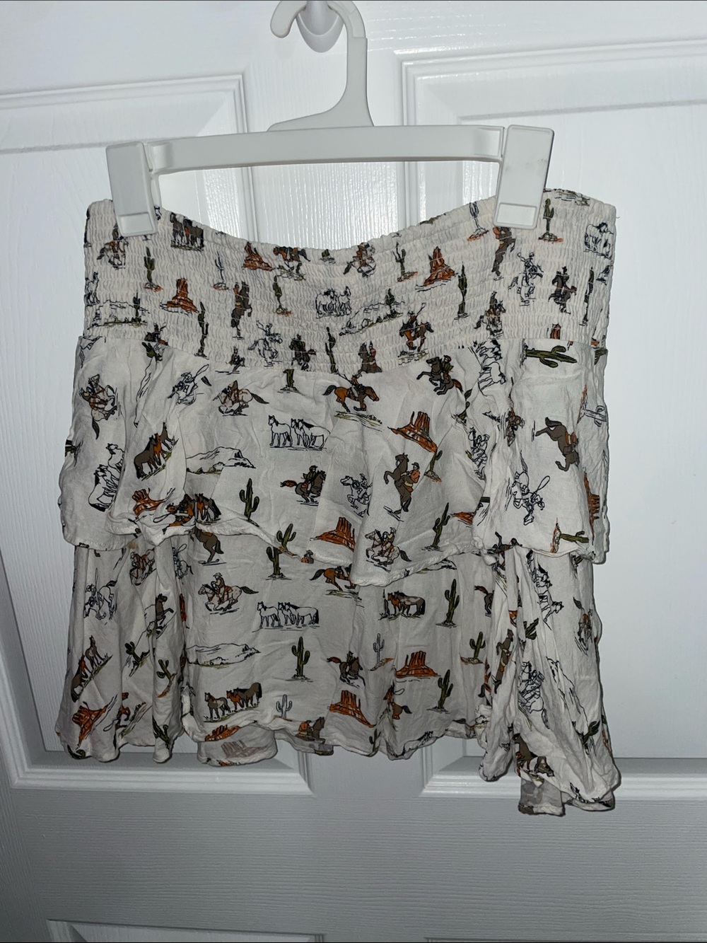 Ariat White Mini Skirt with Western Horse & Cactus Print